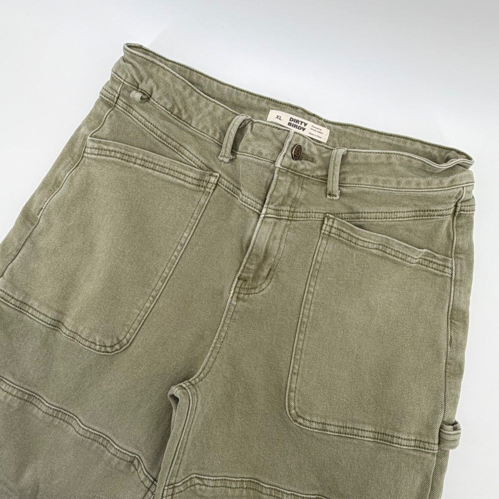 Dirty Birdy Utility Carpenter Pants Women XL Olive Green High Rise Straight Leg